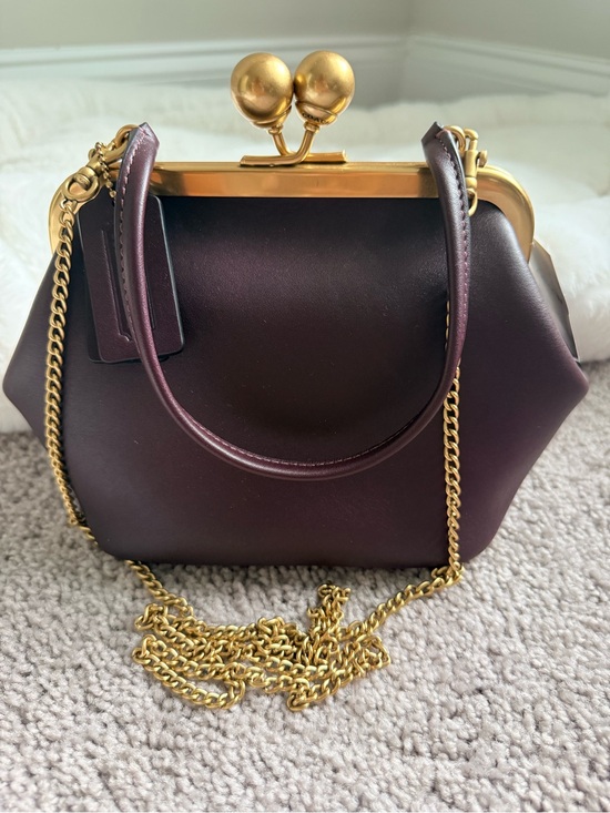 Coach Handbags - Coach Leather Kiss-Lock Crossbody 16 in Black Currant with Gold Hardware
